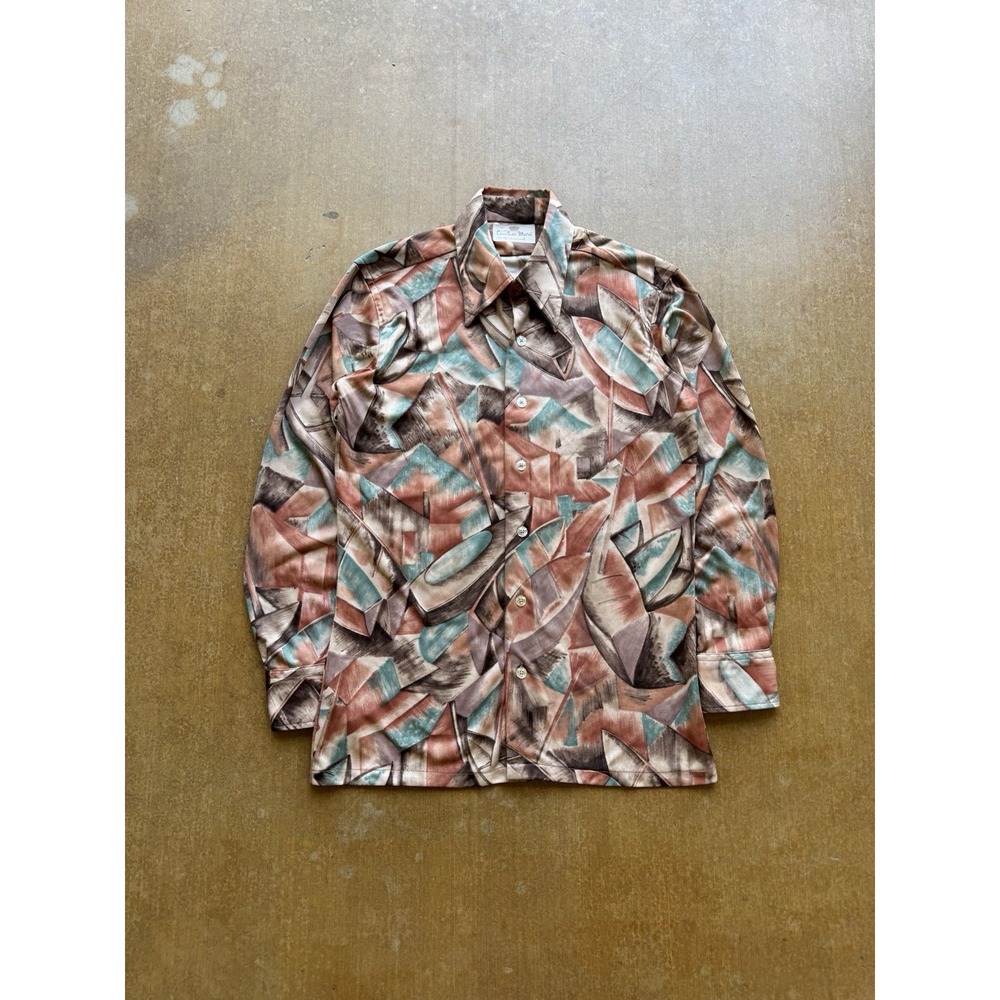 VTG 70s Countess Mara Disco Dagger Collar Printed AOP Button Up Shirt (M) Poly